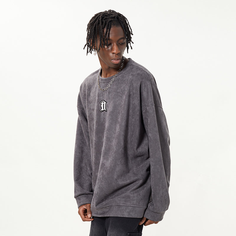Men Hoodie Simple Embroidered Letter Crew Neck Sweatshirt