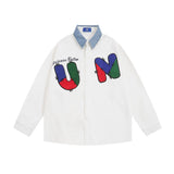 Men Long Sleeved T Shirt Embroidered Letter Long Sleeve Shirt Men's Loose Casual Contrast Color Shirt Spring and Autumn