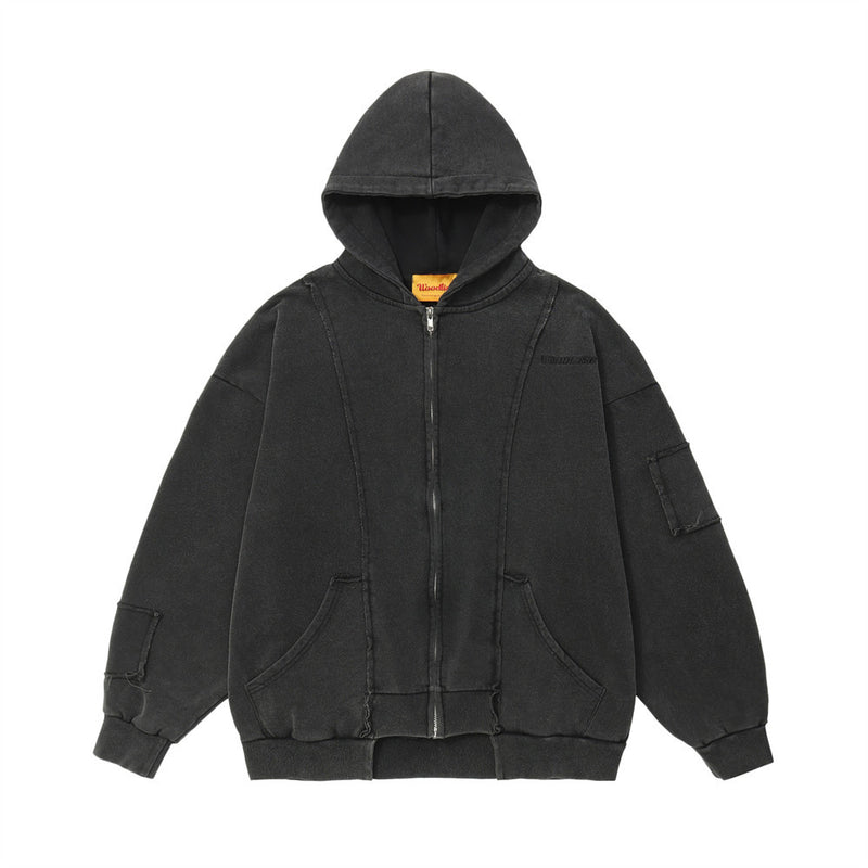 Men Hoodie Washed and Worn Hooded Jacket Men's Autumn and Winter