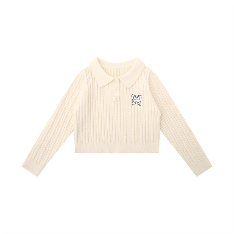 Women Sweater Short Sweater Women's Autumn Polo Collar Slim-Fit Long Sleeve