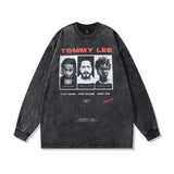 Men Long Sleeve Shirt Hip Hop Rap Print Distressed Long Sleeve T-shirt for Men and Women