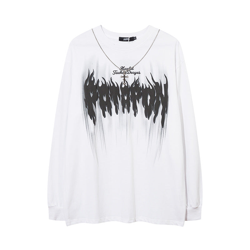 Men Long Sleeve Shirt Printed Couple Long Sleeve T-shirt Loose Bottoming Top Men and Women