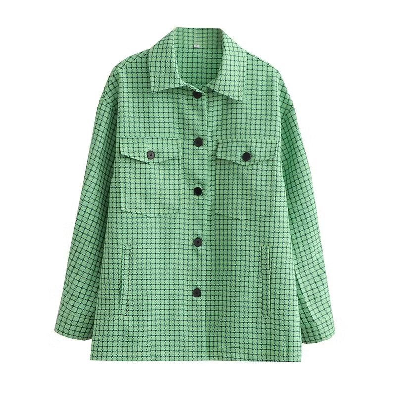 Women T-shirt Autumn and Winter Leisure Loose Small Plaid Mid-Length Shirt