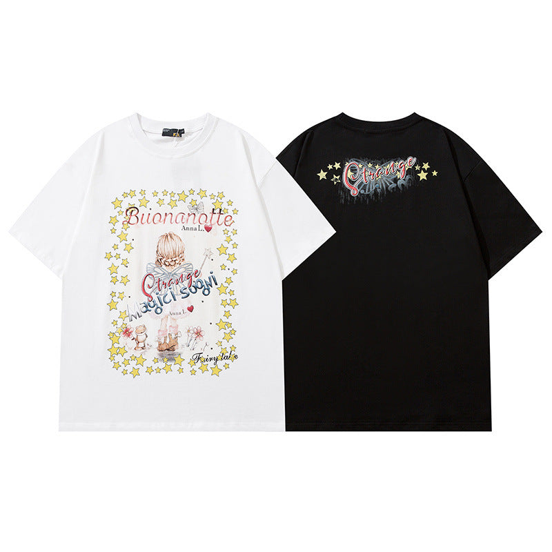 Men T Shirt Hip Hop Cartoon Short Sleeve T-shirt Men and Women Loose