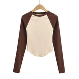 Women T-Shirt Long-Sleeved T-shirt Women's round Neck Bottoming Shirt Top
