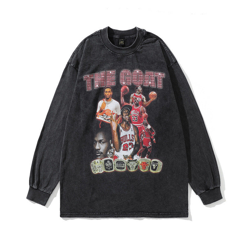 Men Long Sleeve Shirt Owen T-shirt Basketable Nets Star Washed Distressed Long Sleeve Autumn Winter Sweater