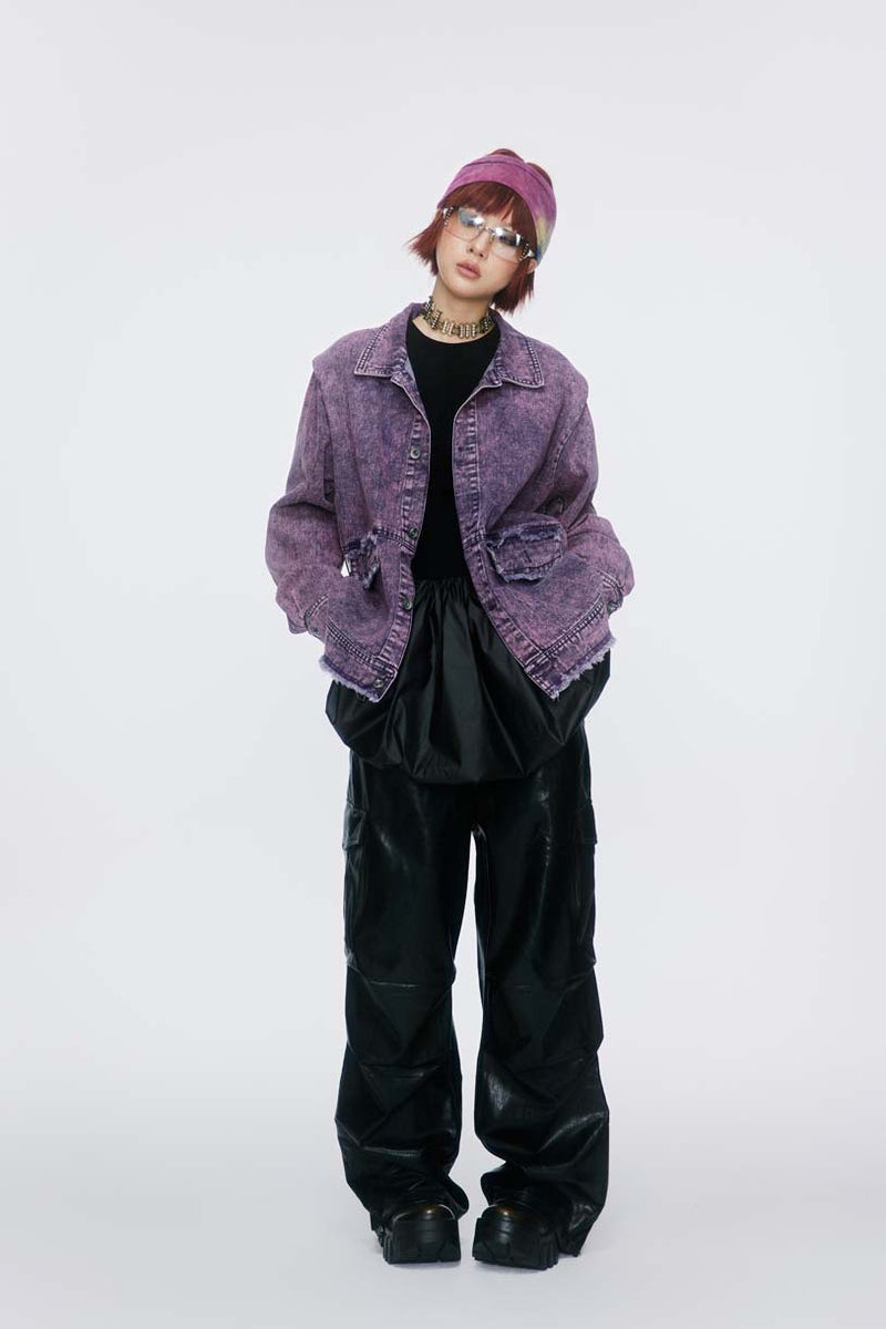 Unisex Jacket Autumn Burrs Padded Shoulder Denim Coat Women's Clothing