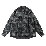 Men Long Sleeved T Shirt Distressed Plaid Shirt Men's High Street Stitching Loose Lapels Long Sleeve Shirt Coat Autumn and Winter