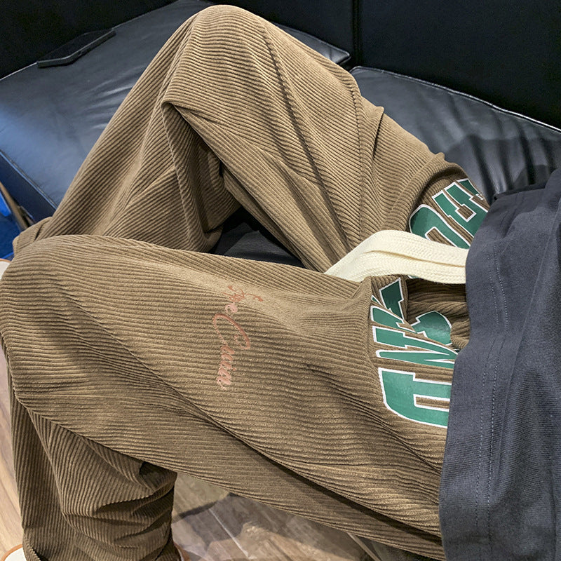 Men Sweatpants Retro Corduroy Casual Pants Men's Straight Loose Wide Leg
