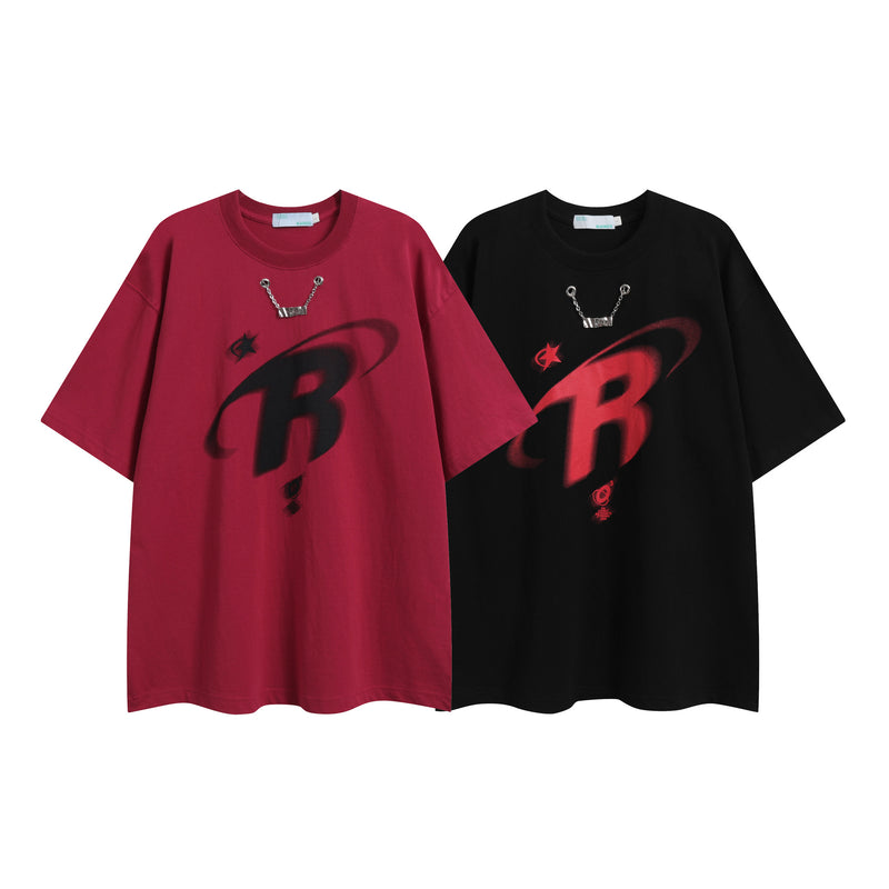 After Prom Shirt High Street Loose Necklace Decoration Short Sleeve T-shirt Top