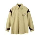 Men Long Sleeved T Shirt Color Matching Stitching Embroidered Letter Long Sleeve Lapel Shirt Men Ins