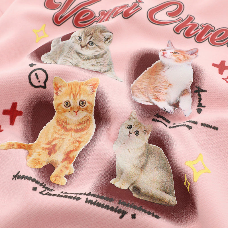 Men Hoodie Kitten Printed Hoodie Men's Casual Pullover
