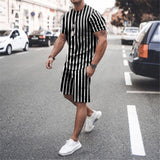 Men Co-Ords Black and White Striped Men's Suit Fashion Short Sleeve Shorts