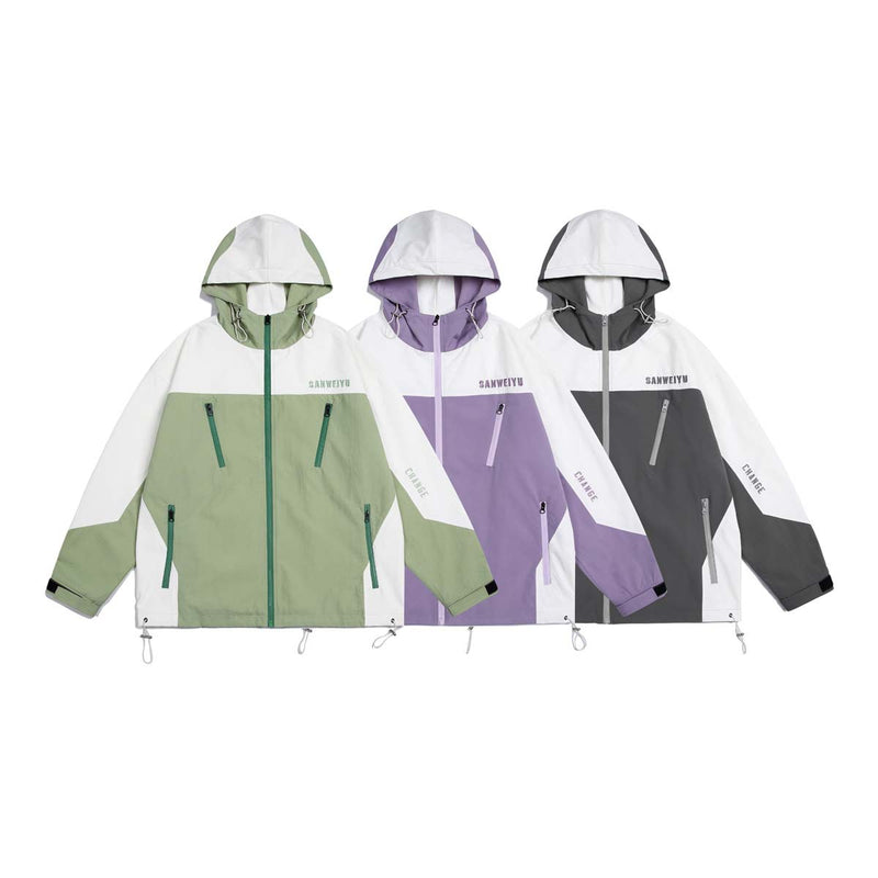 Unisex Jacket Autumn Stitching Contrast Color Hooded Jacket