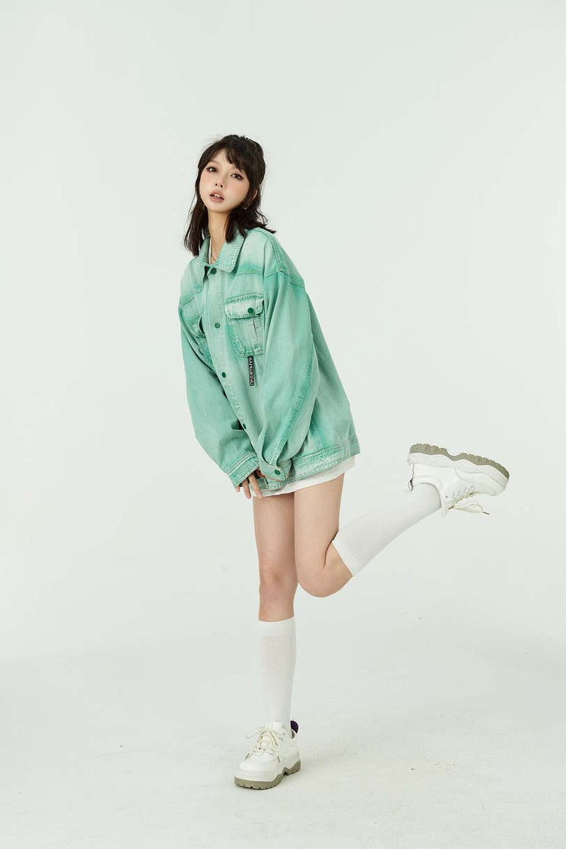 Unisex Jacket Autumn Letters Embroidery Gradient Denim Girls