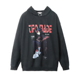 Men Hoodie Printed Hoodie Men's Loose Casual Ripped Distressed Pullover Top