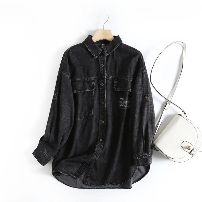 Women T-Shirt Women's Casual Retro Artistic Loose Denim Shirt
