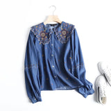 Women T-Shirt Women's Spring and Autumn Denim Long-Sleeved Shirt