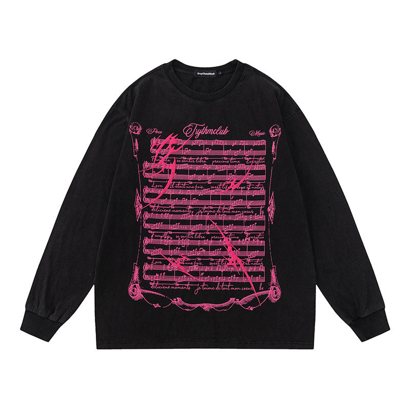 Men Long Sleeve Shirt Distressed Long Sleeve T-shirt Men's and Women's Hip Hop Retro Loose round Neck Sweater
