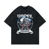 Men T Shirt Washed and Worn Gray Printed Loose T-shirt Summer Street