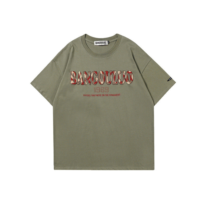 Men T Shirt Camouflage Print Distressed Short Sleeve T-shirt Male and Female Trendy Brand Couple