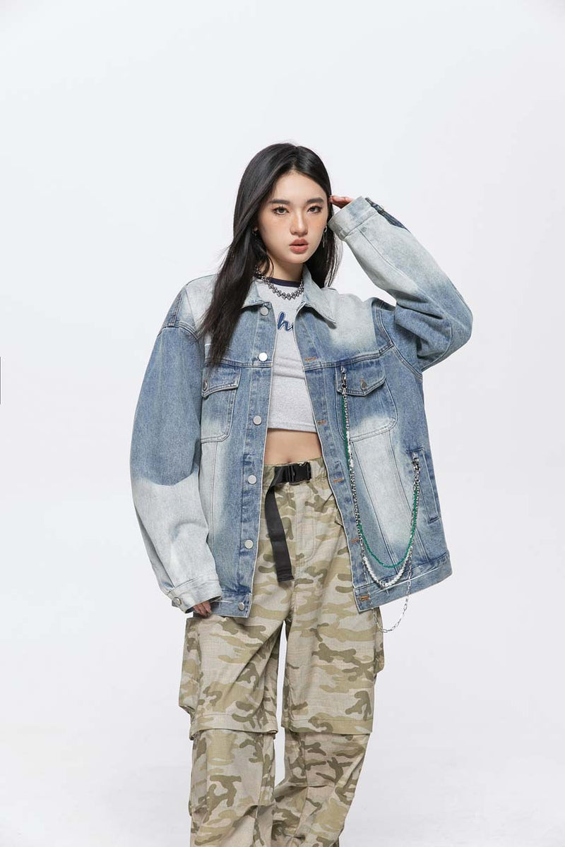 Unisex Jacket Autumn Gradient Pocket Denim Jacket Women's Clothing