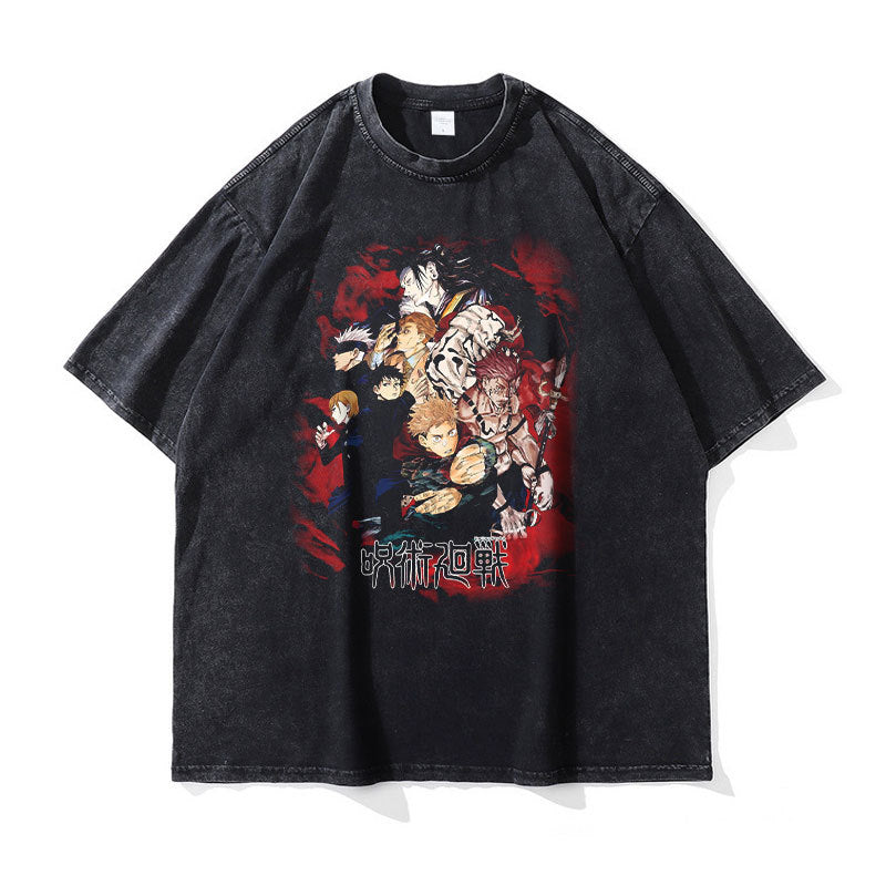 T-shirts Hip Hop Washed Anime Getou Suguru Attack