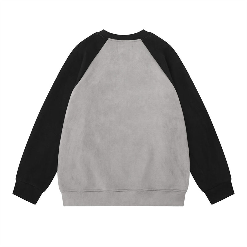 Men Hoodie Raglan Sleeve Crew Neck Pullover Sweatshirt Stitching Five-Pointed Star Printed Spring and Autumn Loose Top