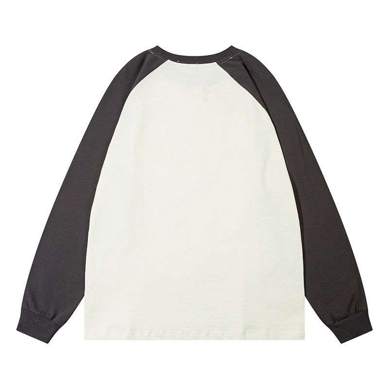 Men's Long Sleeve Shirt Contrast Color Ragged Sleeve Long Sleeve T-Shirt Men's and Women's Lazy Wind