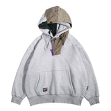 Men Fleece Lined Hoodie Stitching Hooded Hooded Sweaters Menswear Loose Pullover