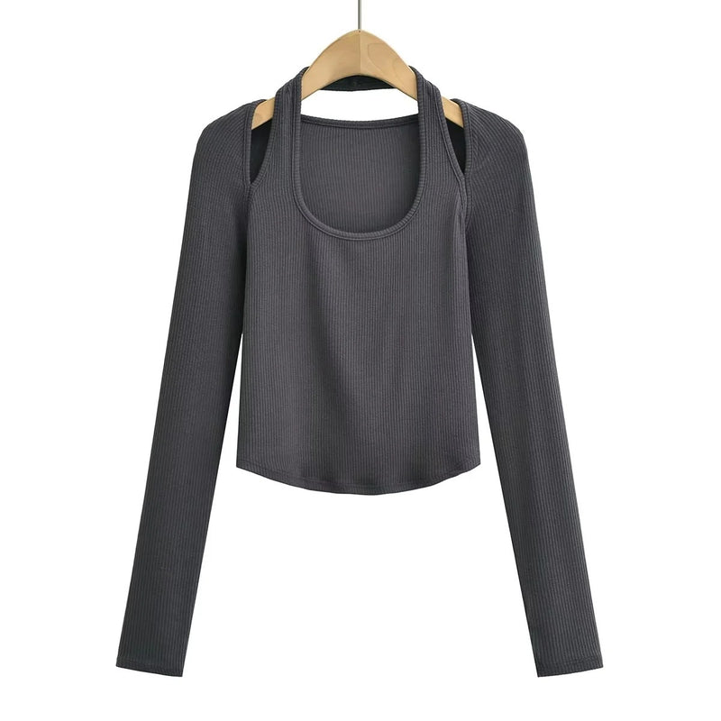 Women's T-Shirt Top Women's Slim-Fit Short Knitted T-shirt