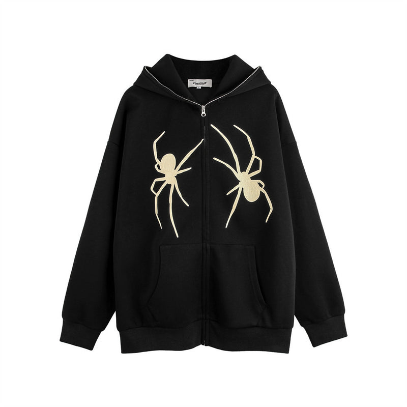 Men Hoodie Hooded Coat with Masked Zipper Men's Spider Web Puff Print Cardigan Sweater