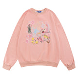 Men Hoodie Washed Distressed Printed Sweater Men's round Neck Loose Crew Neck Top Spring and Autumn