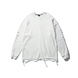 Men Hoodie Vibe Style Solid Color Simple Ripped Sweater Long Sleeve Loose round Neck Pullover Bottoming Shirt