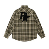 Men's Long Sleeved T Shirt Plaid Long Sleeve Shirt Men's Spring and Autumn Loose Embroidered Letters XINGX