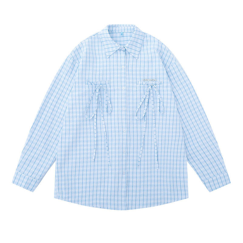 Men Long Sleeved T Shirt Spring and Autumn Yarn-Dyed Plaid Long Sleeve Shirt Men's Fashion Brand Bowknot Shirt
