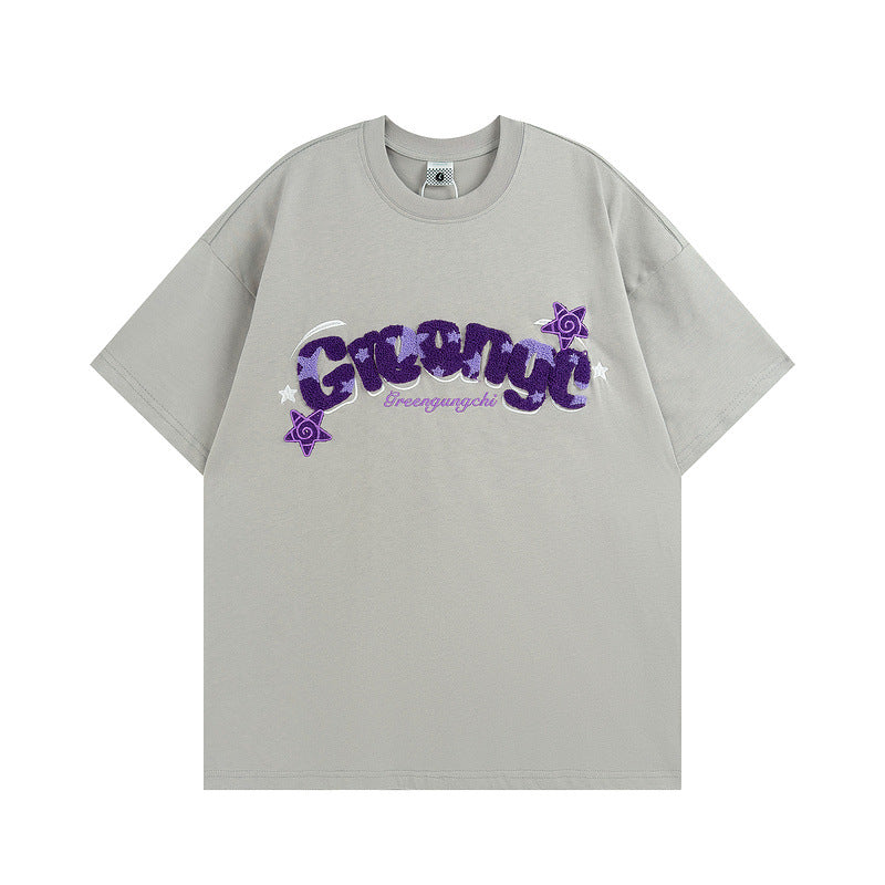 Men T Shirt Sweet Cool Letter Towel Embroidery Couple Casual All-Match Short-Sleeved T-shirt