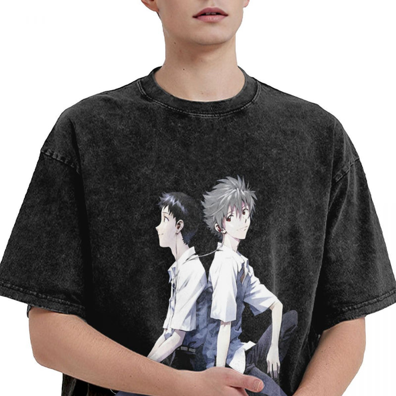 Men Women's T Shirt Evangelioned Anime Prints Washed T Shirt