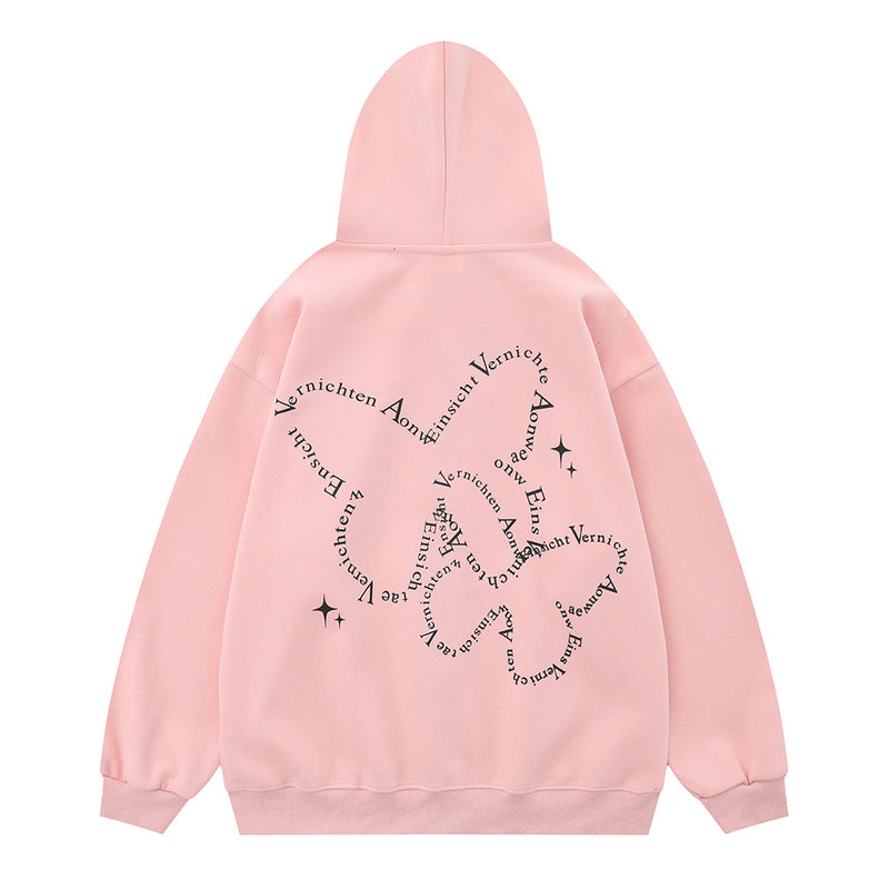Men Hoodie Butterfly Printed Hoodie Men's Two-Way Zipper Cardigan Sweater Spring and Autumn