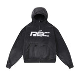 Men Denim Jacket Hooded Denim Hoodie Men's Contrast Color Letter Printed Jacket Sweater