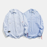 Men Long Sleeved T Shirt Vertical Striped Long Sleeve Shirt Men's Casual round Hem Shirt Loose Outer Fashion