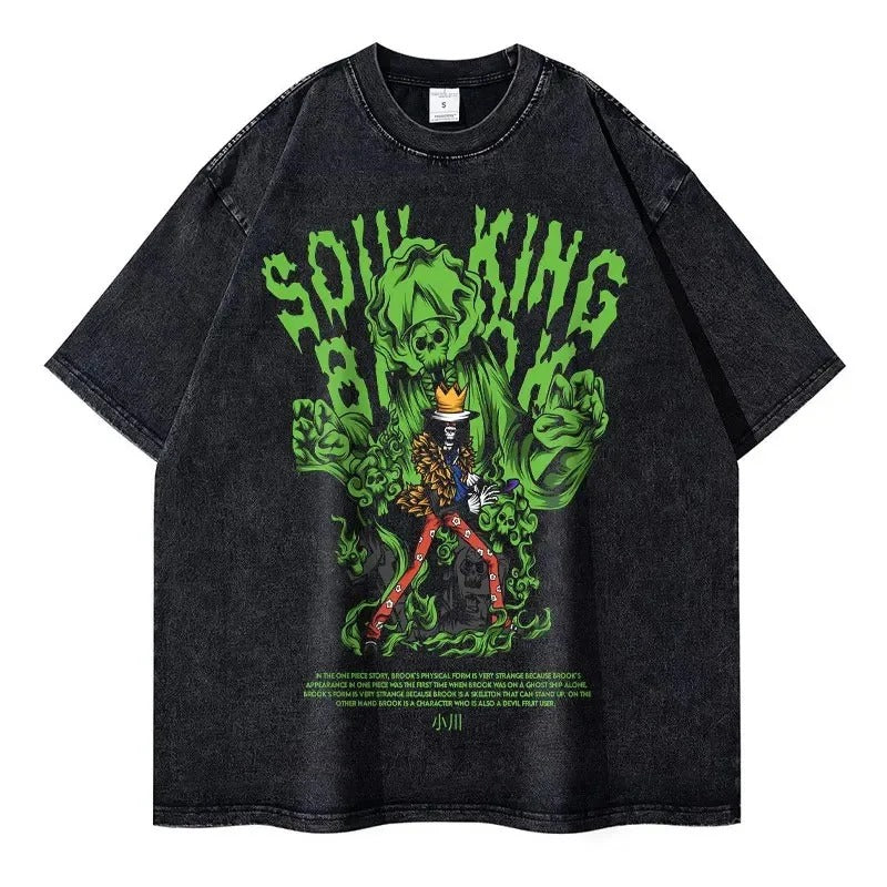 Portgas D Ace T-shirts Vintage Washed Anime T Shirt Luffy
