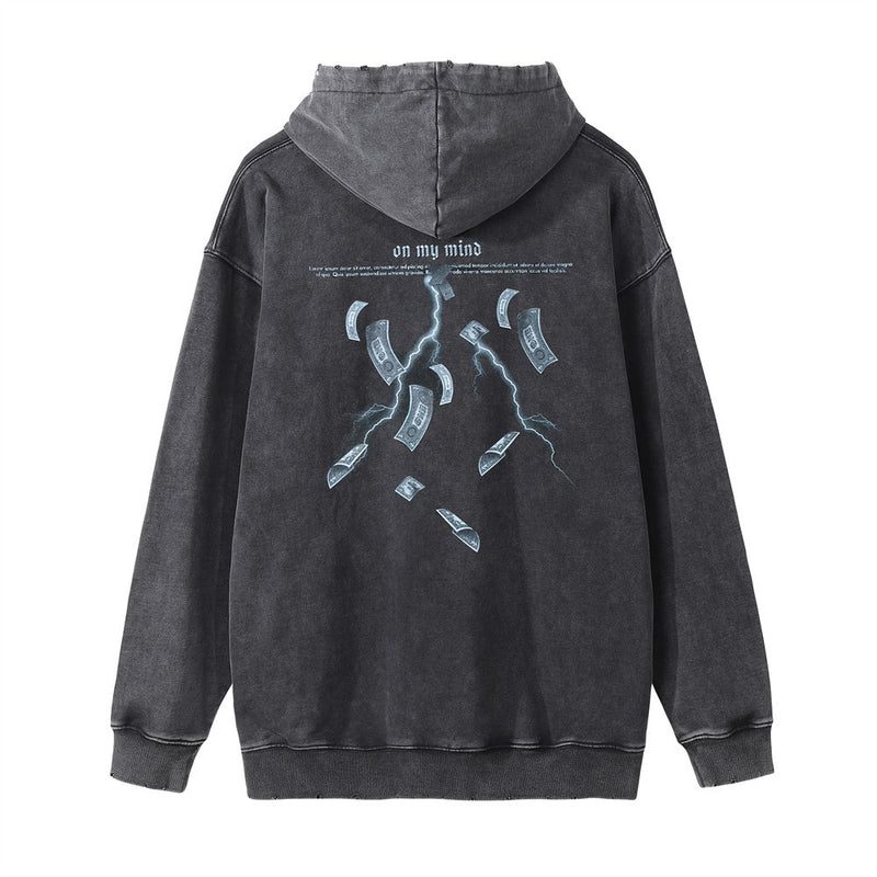 Men Hoodie Print Washed and Worn Hooded Pullover Men's Casual