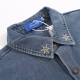 Men Long Sleeved T Shirt Embroidery Denim Shirt Jacket Men's Spring and Autumn Lapel Shirt Ins Loose Casual