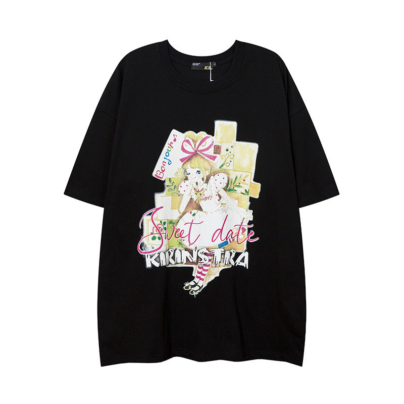 Men T Shirt Printed Couple Short Sleeve T-shirt Men and Women Street Casual Couple