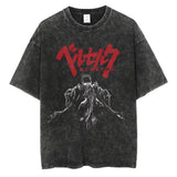 Vintage Black Washed Cotton Tees Shirts Anime Graphic