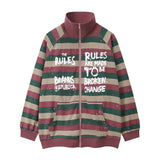 Men Hoodie Striped Stand Collar Zipper Coat Men and Women Letters