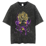 Vintage Black Washed Cotton Tees Shirts Anime Graphic