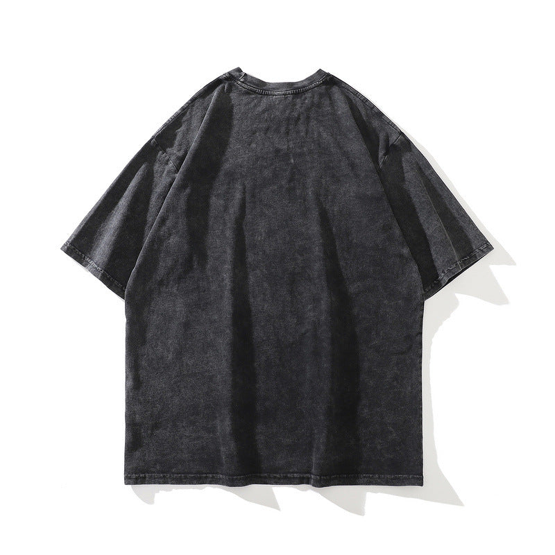 Men T Shirt T Yabi Style Dark Print Worn Looking Washed-out Short Sleeve T-shirt for Men and Women