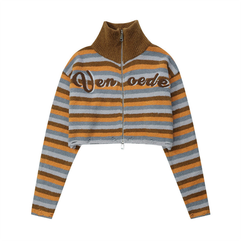 Women Sweater Stand Collar Knitted Women's Autumn Letter Sweater Coat